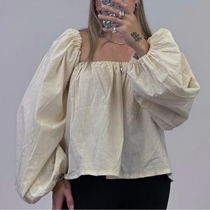 handmade puff long sleeve top with a gathered neckline and swingy boxy cut